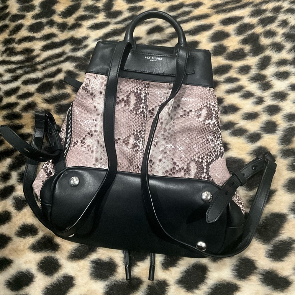Rag & Bone Fawn Python Pilot Backpack Black Snake… - image 3